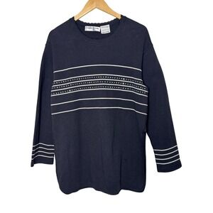 Sonia Rykiel Paris Tunic Top Medium Striped Embellished‎ Long Sleeve Black White